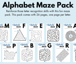 alphabet maze worksheets pack